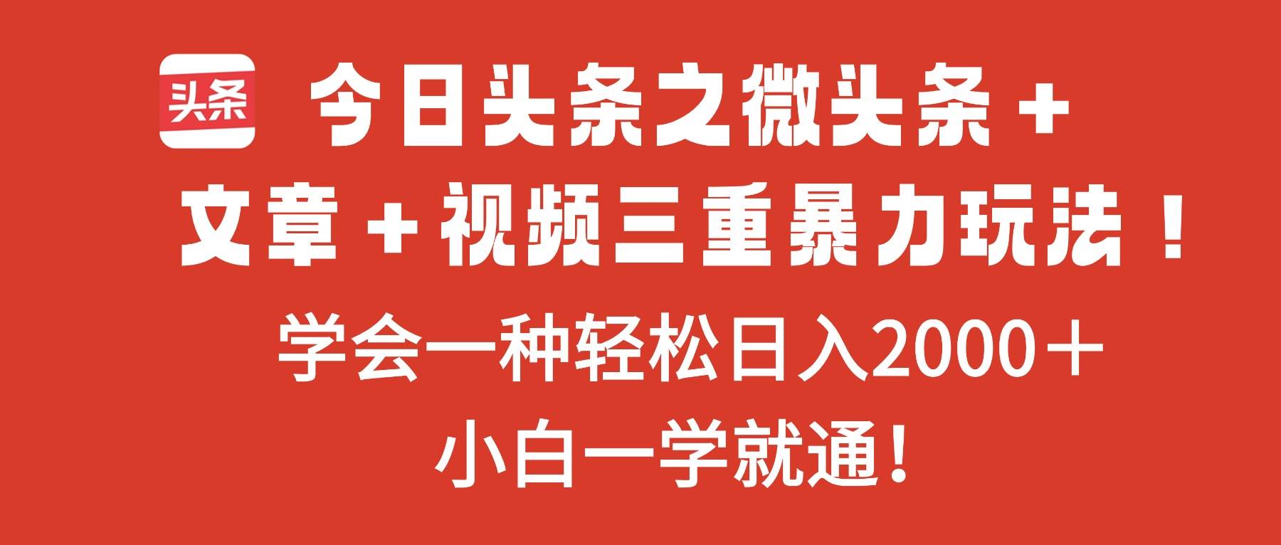 (16556期)今日头条之微头条+文章+视频三重暴力玩法,学会一种轻松日入2000+,…-润格副业网-每天分享热门副业赚钱项目