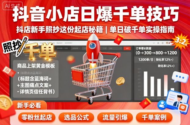 抖音小店日爆千单技巧，抖店新手照抄这份起店秘籍，单日破千单-润格副业网-每天分享热门副业赚钱项目