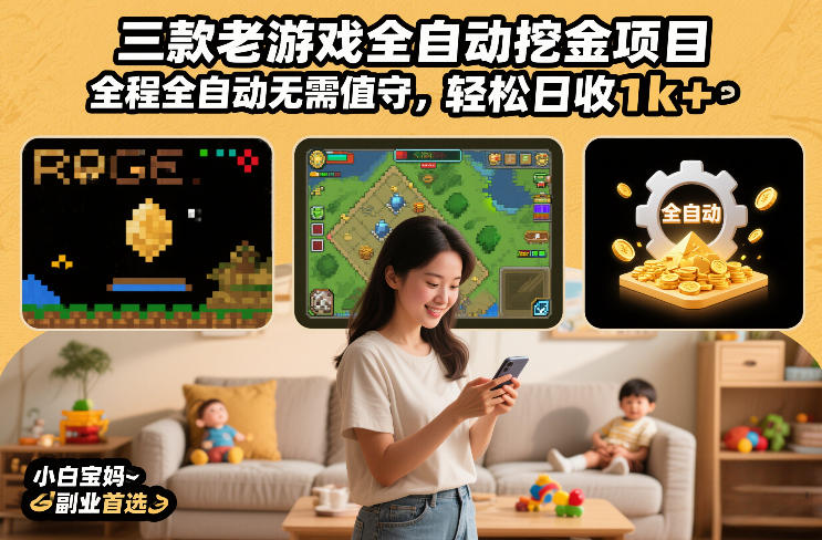 三款老游戏全自动挖金项目，全程全自动无需值守，轻松日收1k+，小白宝妈副业首选【揭秘】-润格副业网-每天分享热门副业赚钱项目
