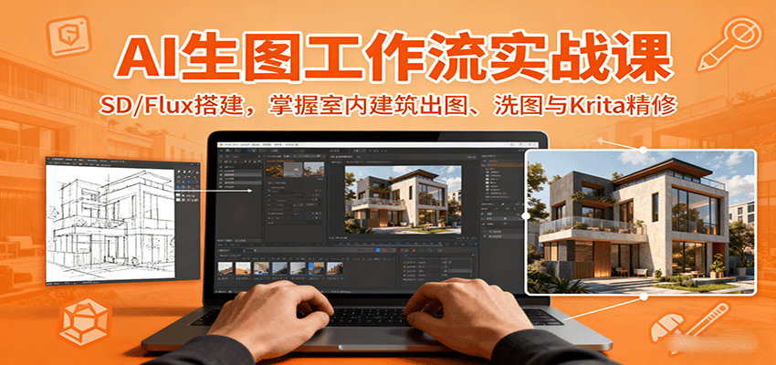 AI生图工作流实战课：SD/Flux搭建，掌握室内建筑出图、洗图与Krita精修-润格副业网-每天分享热门副业赚钱项目