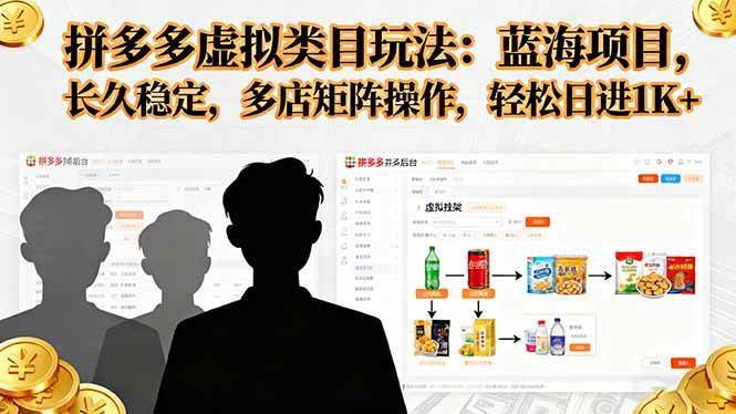 (16236期)拼多多虚拟类目玩法,蓝海项目,长久稳定,多店矩阵操作,轻松日进1K+-润格副业网-每天分享热门副业赚钱项目