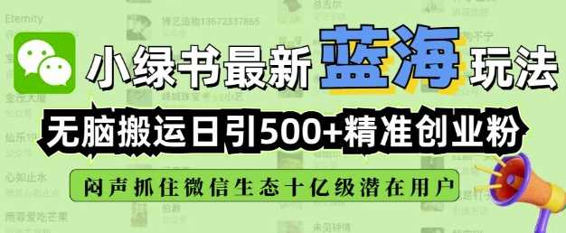 小绿书无脑搬运引流,全自动日引500精准创业粉,微信生态内又一个闷声发财的机会-润格副业网-每天分享热门副业赚钱项目