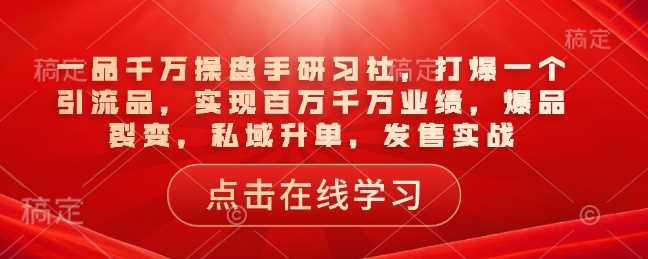 一品千万操盘手研习社,打爆一个引流品,实现百万千万业绩,爆品裂变,私域升单,发售实战-润格副业网-每天分享热门副业赚钱项目