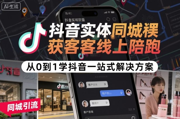 抖音实体同城获客线上陪跑,从0到1学抖音一站式解决方案-润格副业网-每天分享热门副业赚钱项目