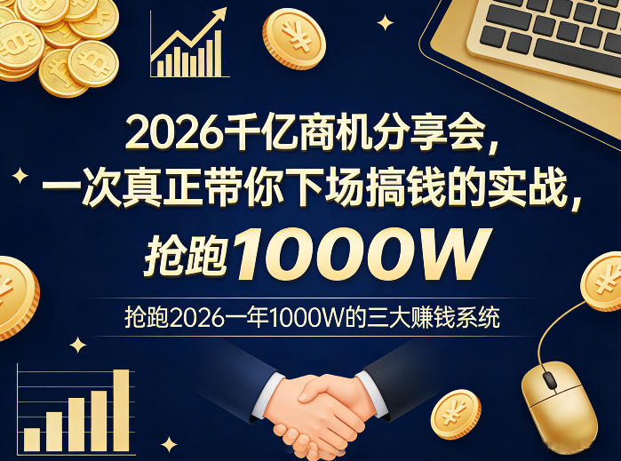 2026千亿商机分享会，一次真正带你下场搞钱的实战，抢跑2026一年1000W的三大賺钱系统-润格副业网-每天分享热门副业赚钱项目