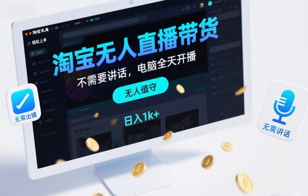 淘宝无人直播带货，不需要出镜，不需要讲话，电脑全天开播，轻松上手，日入1k+【揭秘】-润格副业网-每天分享热门副业赚钱项目