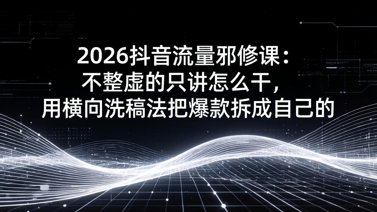 2026抖音流量邪修课：不整虚的只讲怎么干，用横向洗稿法把爆款拆成自己的-润格副业网-每天分享热门副业赚钱项目