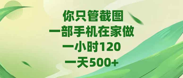 （15039期）你只管截图，一部手机在家做，一小时120，-天500+-润格副业网-每天分享热门副业赚钱项目