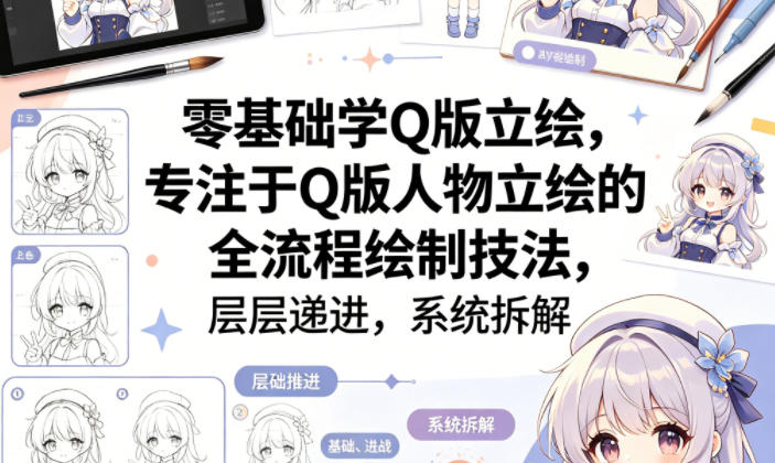 零基础学Q版立绘，专注于Q版人物立绘的全流程绘制技法，层层递进，系统拆解-润格副业网-每天分享热门副业赚钱项目