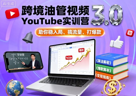 跨境油管视频YouTube实训营3.0，助你稳入局、搞流量、打爆款-润格副业网-每天分享热门副业赚钱项目