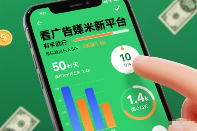 看广告賺米新平台，有手就行，单机稳定日入50+，操作10分钟上手，3天搞了1.4k【揭秘】-润格副业网-每天分享热门副业赚钱项目