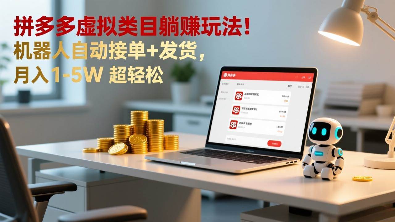 （17174期）多多虚拟类目躺赚玩法！机器人自动接单+发货，月入 1-5W 超轻松-润格副业网-每天分享热门副业赚钱项目