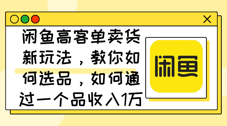 (12387期)闲鱼高客单卖货新玩法,教你如何选品,如何通过一个品收入1万+-润格副业网-每天分享热门副业赚钱项目