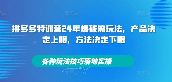 拼多多特训营24年爆破流玩法,产品决定上限,方法决定下限,各种玩法技巧落地实操-润格副业网-每天分享热门副业赚钱项目