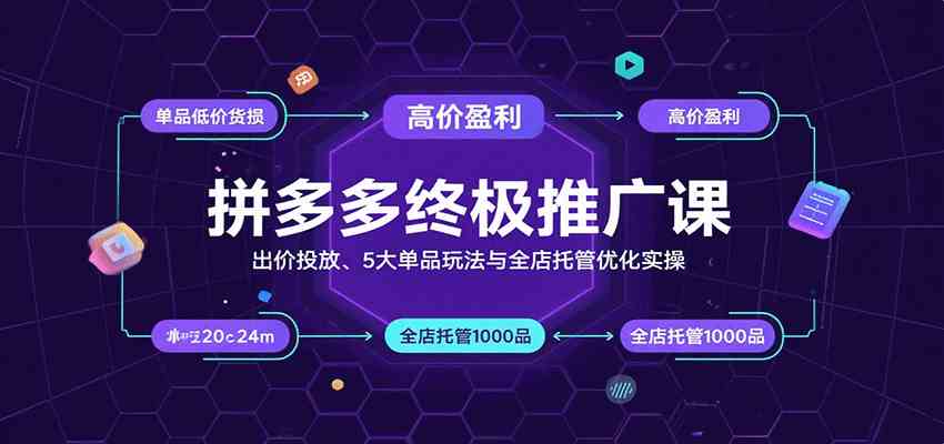 拼多多终极推广课：出价投放、5大单品玩法与全店托管优化实操-润格副业网-每天分享热门副业赚钱项目