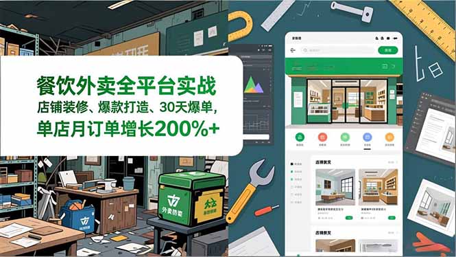 餐饮外卖全平台实战，店铺装修、爆款打造、30天爆单，手把手教学，单店月订单增长200%+-润格副业网-每天分享热门副业赚钱项目
