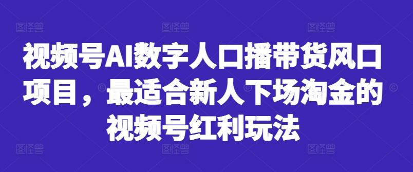 视频号AI数字人口播带货风口项目，最适合新人下场淘金的视频号红利玩法-润格副业网-每天分享热门副业赚钱项目