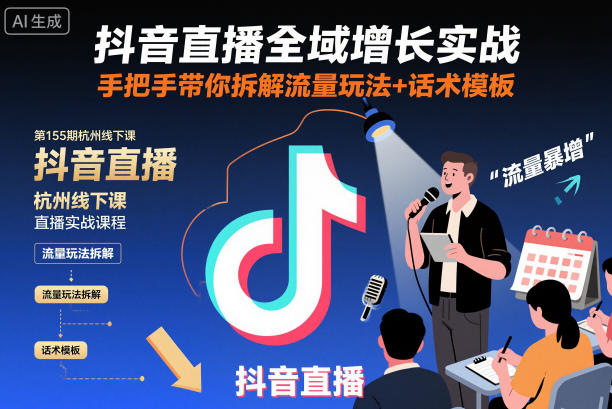 抖音直播全域增长实战第155期杭州线下课，手把手带你拆解流量玩法+话术模板-润格副业网-每天分享热门副业赚钱项目