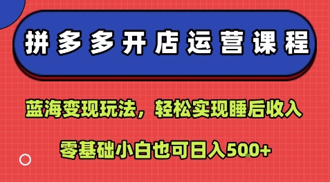 拼多多开店运营课程：蓝海变现玩法，轻松实现睡后收入，零基础小白也可日入5张-润格副业网-每天分享热门副业赚钱项目