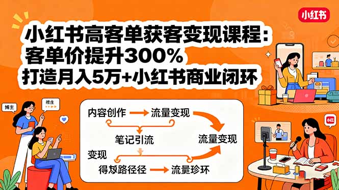 小红书高客单获客变现课程：客单价提升300%，打造月入10万+小红书商业闭环-润格副业网-每天分享热门副业赚钱项目