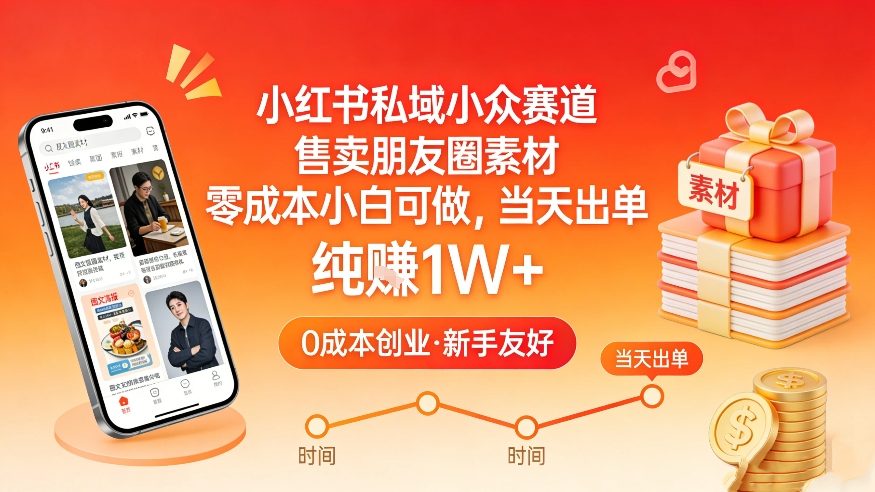 小红书私域小众赛道，售卖朋友圈素材，零成本小白可做，当天出单，月入1W+-润格副业网-每天分享热门副业赚钱项目