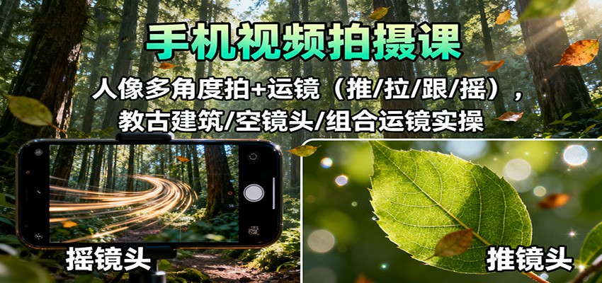 手机视频拍摄课：人像多角度拍+运镜（推/拉/跟/摇），古建筑/空镜头/组合运镜实操-润格副业网-每天分享热门副业赚钱项目