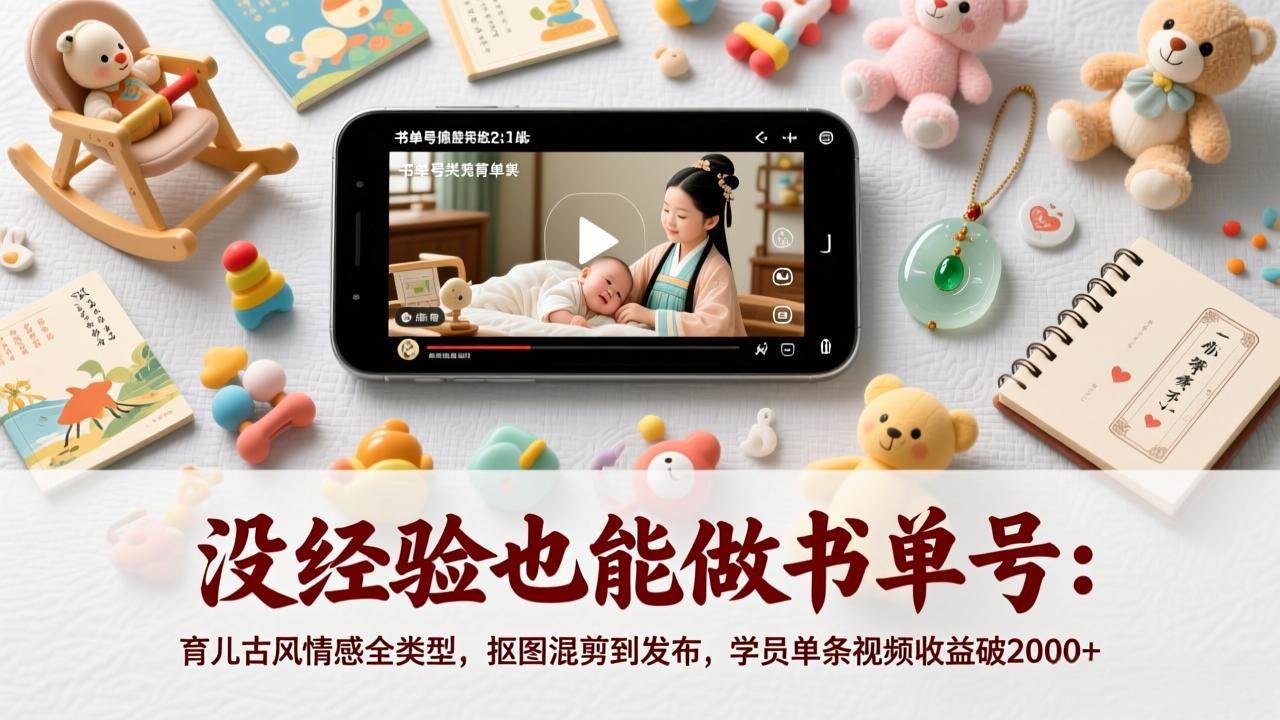 （17389期）没经验也能做书单号：育儿古风情感全类型，抠图混剪到发布，学员单条视频收益破2000+-润格副业网-每天分享热门副业赚钱项目