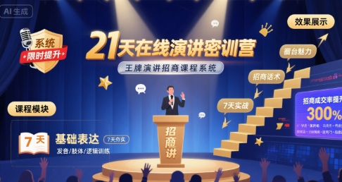 21天在线演讲密训营，王牌演讲招商课程系统-润格副业网-每天分享热门副业赚钱项目