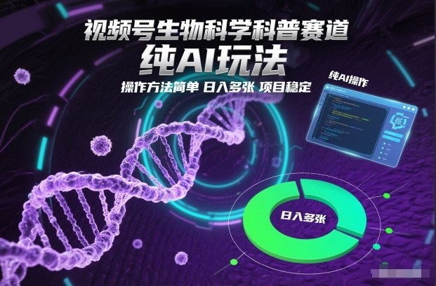 视频号生物科学科普赛道,纯AI玩法,操作方法简单,日入多张,项目稳定-润格副业网-每天分享热门副业赚钱项目