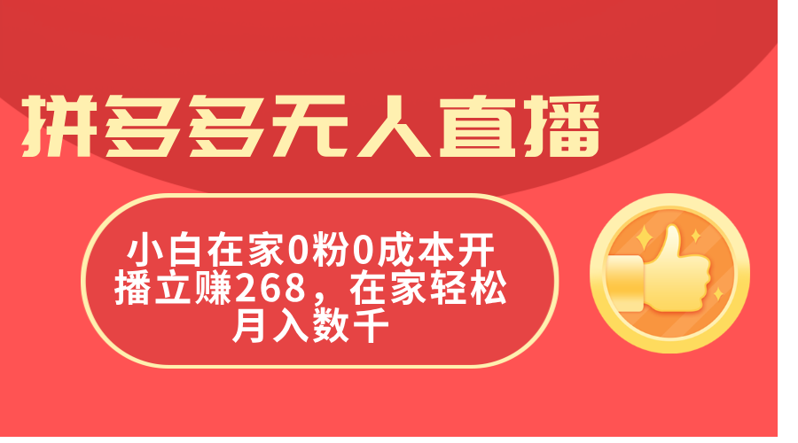 (11521期)拼多多无人直播,小白在家0粉0成本开播立赚268,在家轻松月入数千-润格副业网-每天分享热门副业赚钱项目