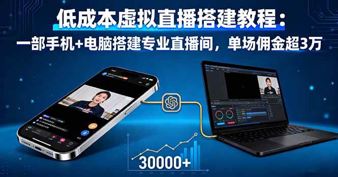 （16156期）低成本虚拟直播搭建教程：一部手机+电脑搭建专业直播间，单场佣金超3万-润格副业网-每天分享热门副业赚钱项目