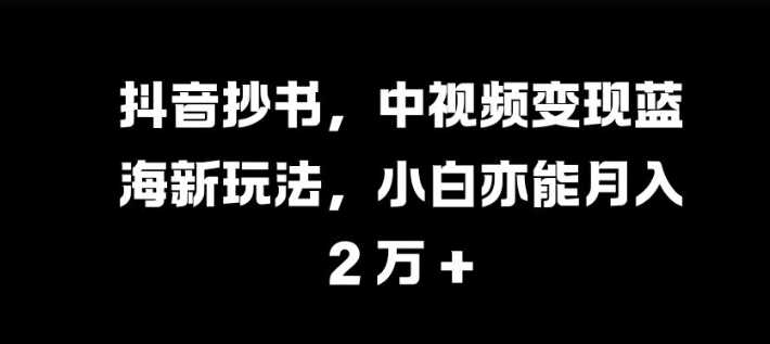 抖音抄书，中视频变现蓝海新玩法，小白亦能月入 过W【揭秘】-润格副业网-每天分享热门副业赚钱项目