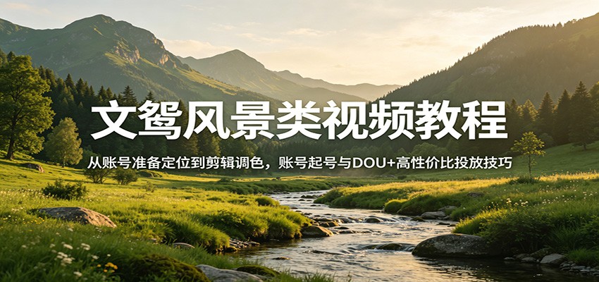 文鸳风景类视频教程：从账号准备定位到剪辑调色，账号起号与DOU+高性价比投放技巧-润格副业网-每天分享热门副业赚钱项目