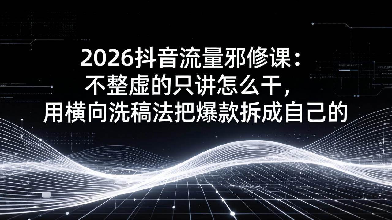 （17725期）2026抖音流量邪修课：不整虚的只讲怎么干，用横向洗稿法把爆款拆成自己的-润格副业网-每天分享热门副业赚钱项目