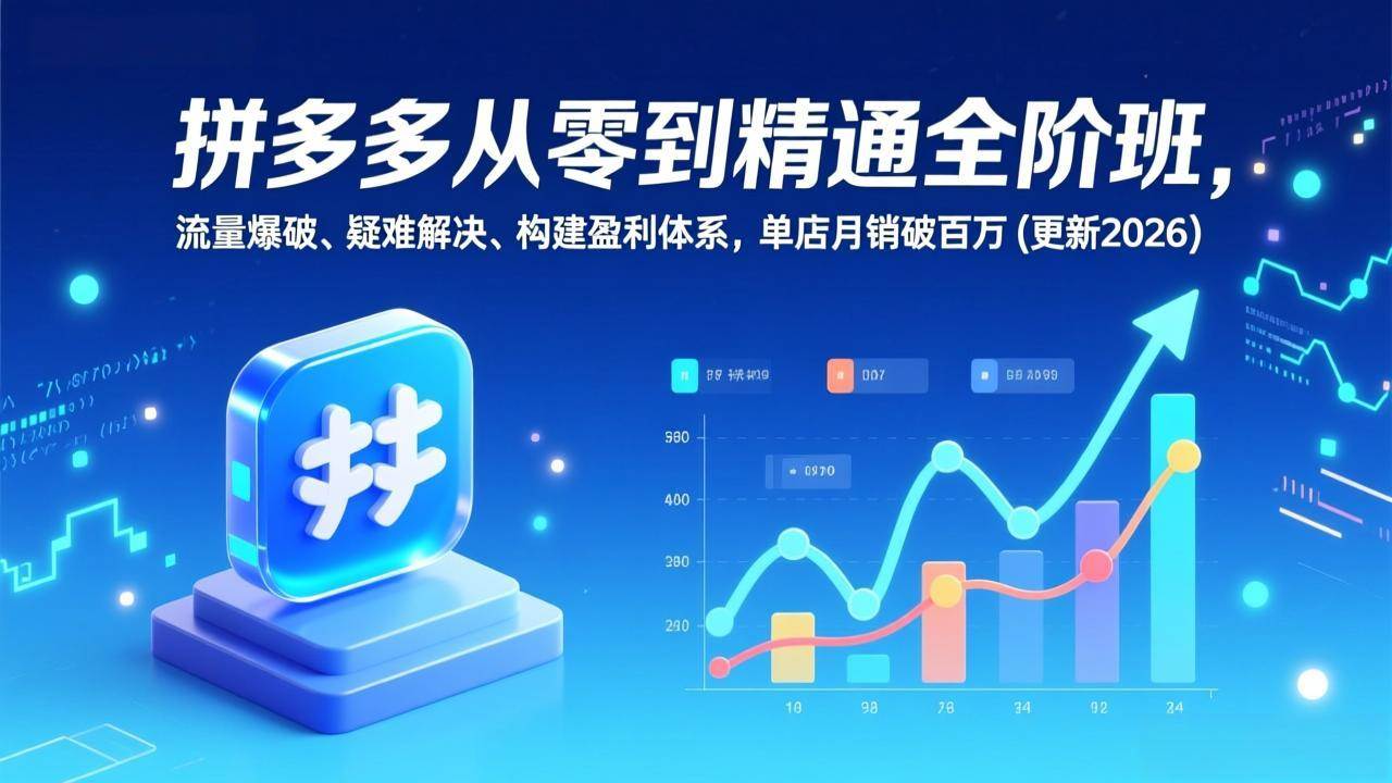 (17148期)拼多多从零到精通全阶班,流量爆破、疑难解决,构建盈利体系,单店月销破百万(更新2026)-润格副业网-每天分享热门副业赚钱项目