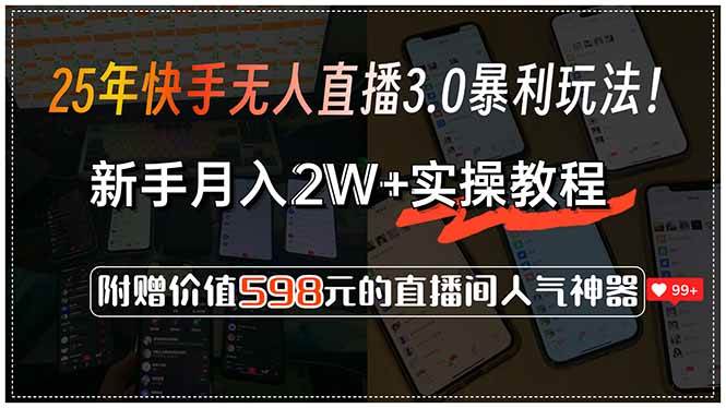 (15335期)25年快手无人直播3.0暴利玩法!,新手月入2W+实操教程,附赠价值598元…-润格副业网-每天分享热门副业赚钱项目