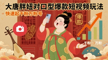 大唐胖妞对口型爆款短视频玩法,快速起千粉万粉号-润格副业网-每天分享热门副业赚钱项目