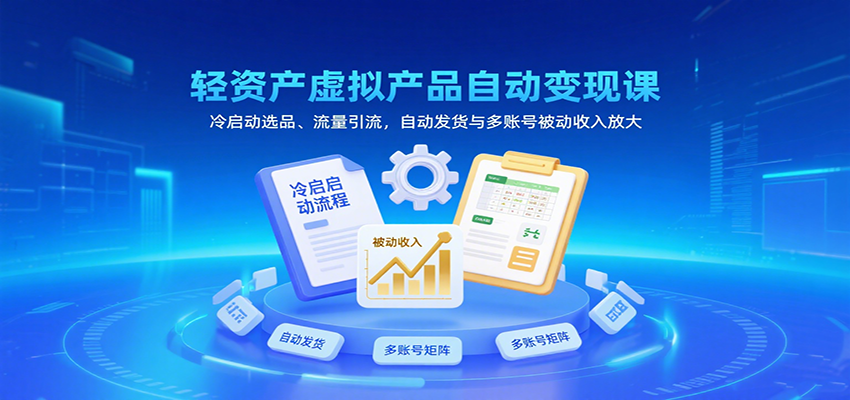 轻资产虚拟产品自动变现课，冷启动选品、流量引流，自动发货与多账号被动收入放大-润格副业网-每天分享热门副业赚钱项目