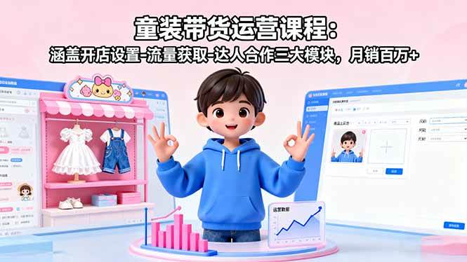 (16081期)童装带货运营课程:涵盖开店设置-流量获取-达人合作三大模块,月销百万+-润格副业网-每天分享热门副业赚钱项目