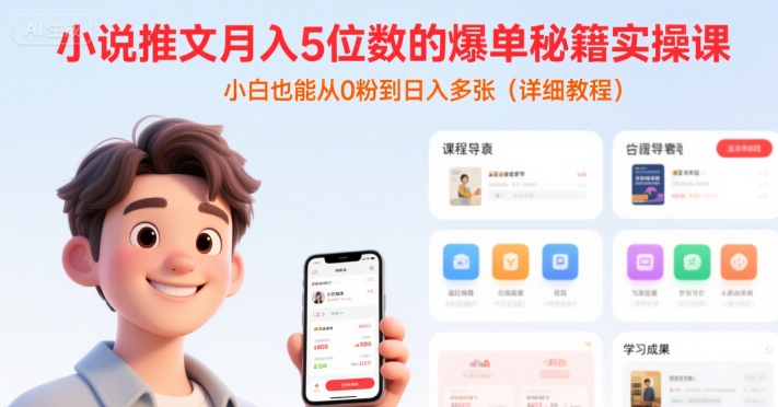 小说推文月入5位数的爆单秘籍实操课，，小白也能从0粉到日入多张(详细教程)-润格副业网-每天分享热门副业赚钱项目