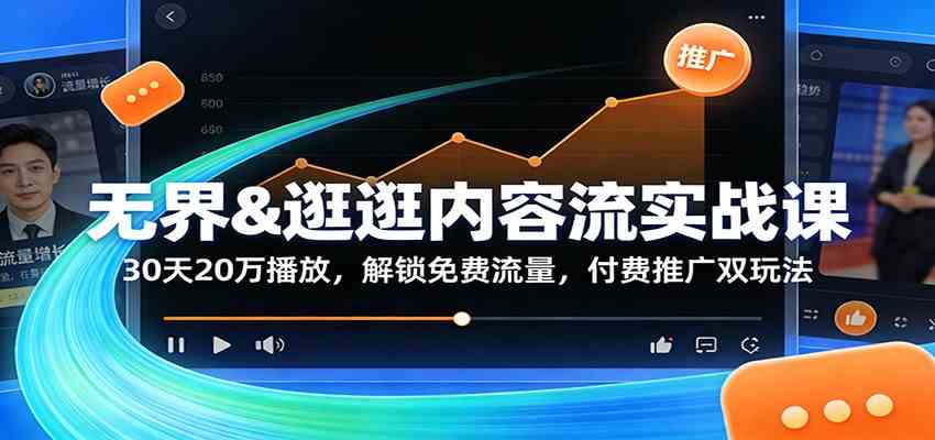 无界&逛逛内容流实战课：30天20万播放，解锁免费流量，付费推广双玩法-润格副业网-每天分享热门副业赚钱项目