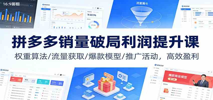 拼多多销量破局利润提升课：权重算法/流量获取/爆款模型/推广活动，高效盈利-润格副业网-每天分享热门副业赚钱项目