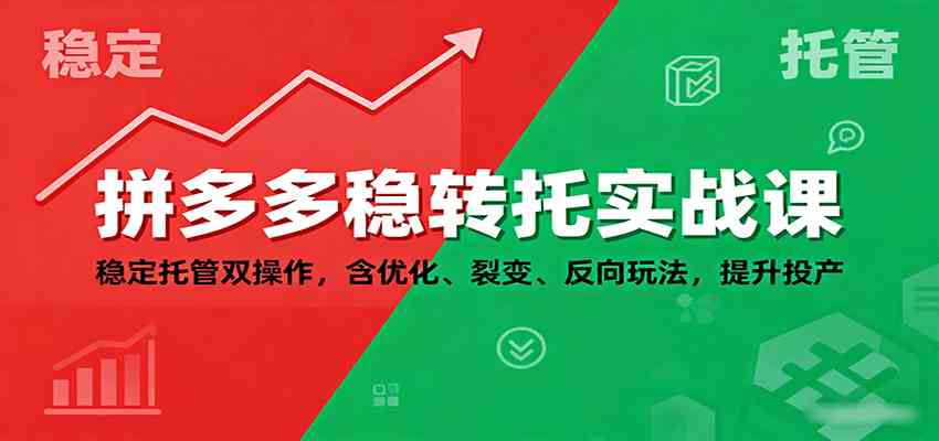 拼多多稳转托实战课：稳定托管双操作，含优化、裂变、反向玩法，提升投产-润格副业网-每天分享热门副业赚钱项目