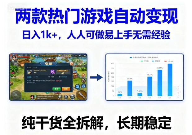 两款热门游戏自动变现，日入1k+，人人可做易上手无需经验，纯干货全拆解，长期稳定【揭秘】-润格副业网-每天分享热门副业赚钱项目