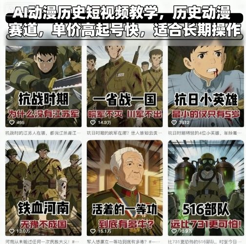 AI动漫历史短视频教学，历史动漫赛道，单价高起号快，适合长期操作-润格副业网-每天分享热门副业赚钱项目