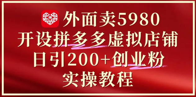 外面卖5980开设拼多多虚拟店铺:单日引流200+创业付费粉实战教程-润格副业网-每天分享热门副业赚钱项目