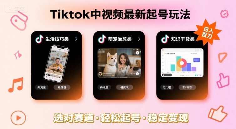 Tiktok中视频最新起号玩法,想要日入百刀,做好这几个赛道就可以了-润格副业网-每天分享热门副业赚钱项目
