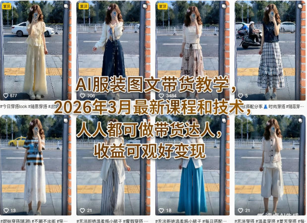 AI服装图文带货教学，2026年3月最新课程和技术，人人都可做带货达人，收益可观好变现-润格副业网-每天分享热门副业赚钱项目
