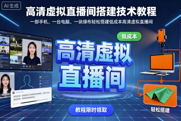 高清虚拟直播间搭建技术教程,一部手机、一台电脑、一块绿布轻松搭建低成本高清虚拟直播间-润格副业网-每天分享热门副业赚钱项目