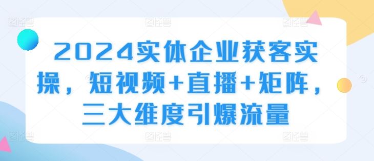 2024实体企业获客实操,短视频+直播+矩阵,三大维度引爆流量-润格副业网-每天分享热门副业赚钱项目